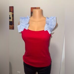 NWT Tommy Hilfiger Red Top with Blue Ruffle Straps size M